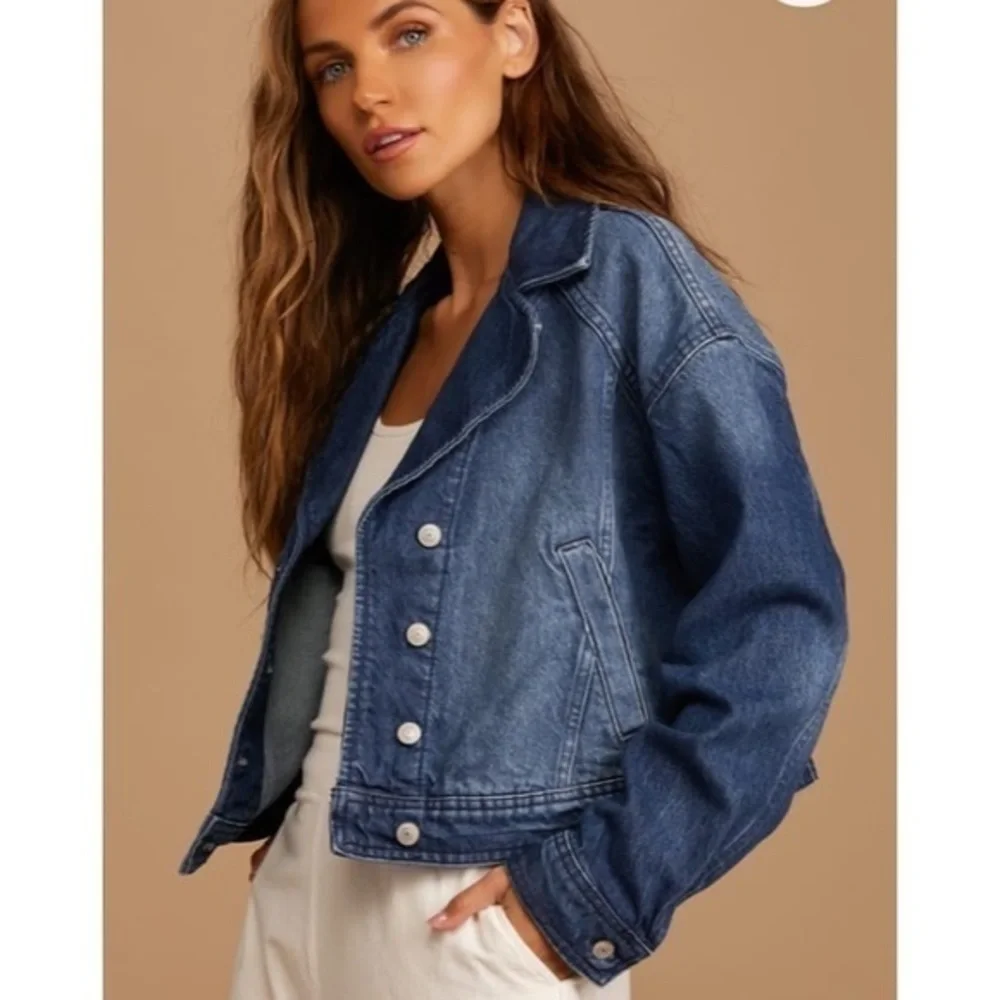 We the free Free People Now or Never Dark Wash Cropped Denim Jacket M - Picture 5 of 12